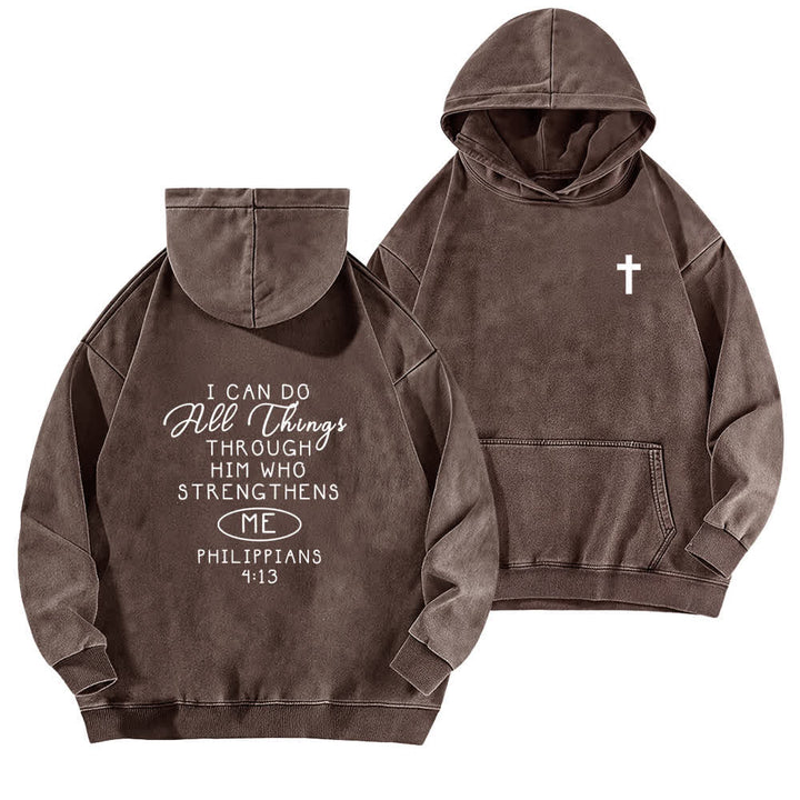 Christianartworkshop I Can Do All Things Cross Chest Washed Hoodie - Brown - 5XL - image 12