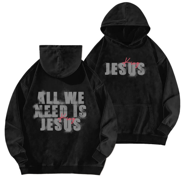 Christianartworkshop Jesus King Front And Back Print Washed Hoodie - Black - 5XL - image 3