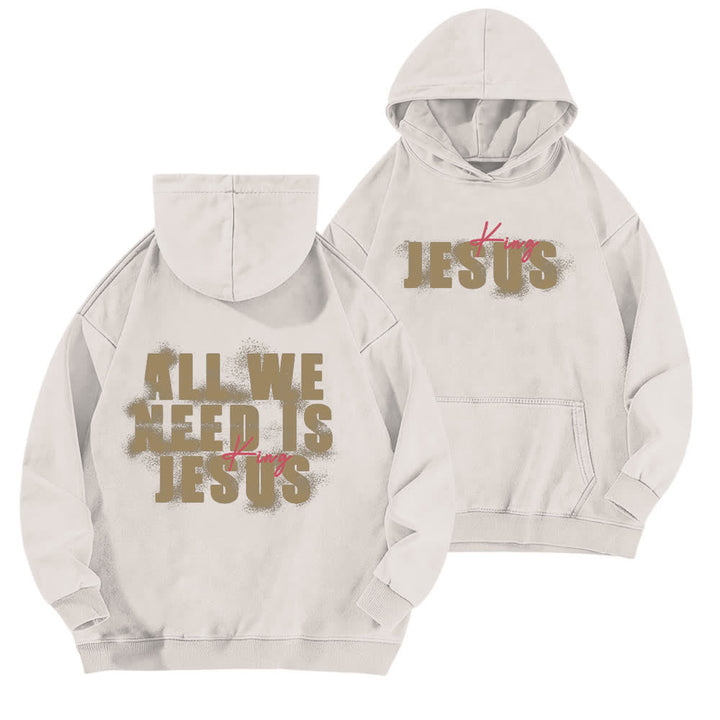 Christianartworkshop Jesus King Front And Back Print Washed Hoodie - White - 5XL - image 0