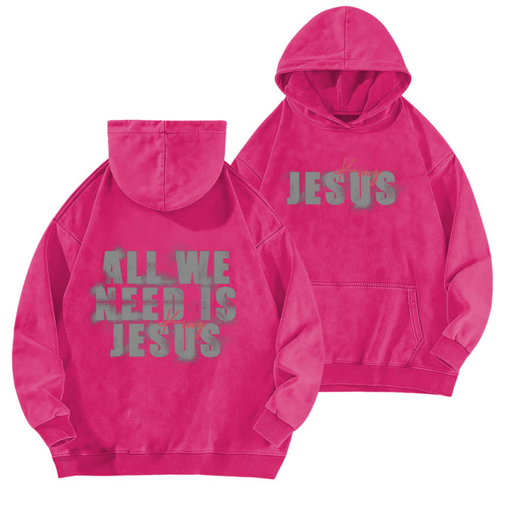 Christianartworkshop Jesus King Front And Back Print Washed Hoodie - Rose - 5XL - image 15