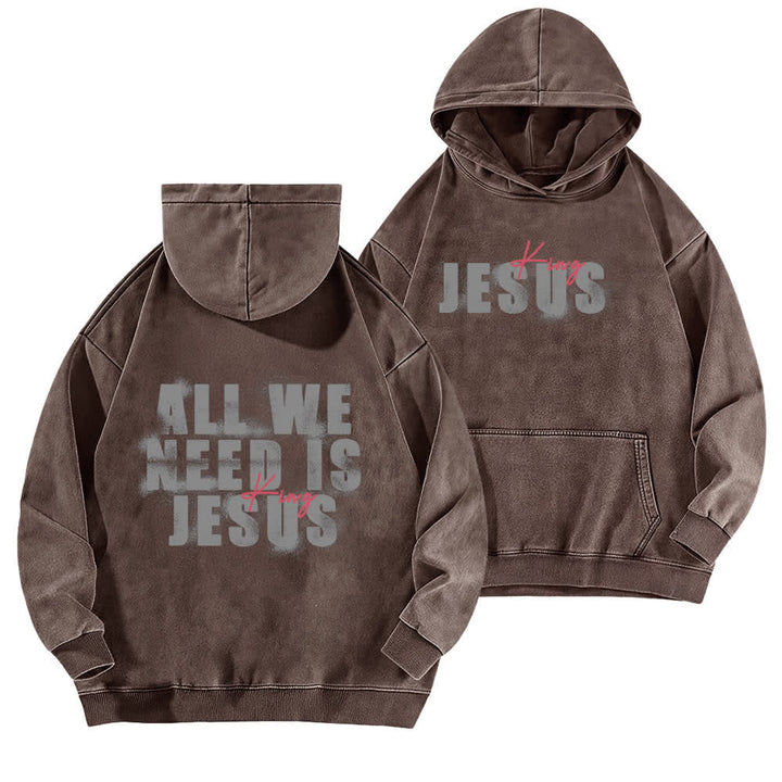 Christianartworkshop Jesus King Front And Back Print Washed Hoodie - Brown - 5XL - image 12