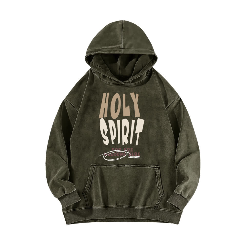 Christianartworkshop Holy Spirit Vintage Streetwear Pullover Washed Hoodie - Army Green - 5XL - image 0