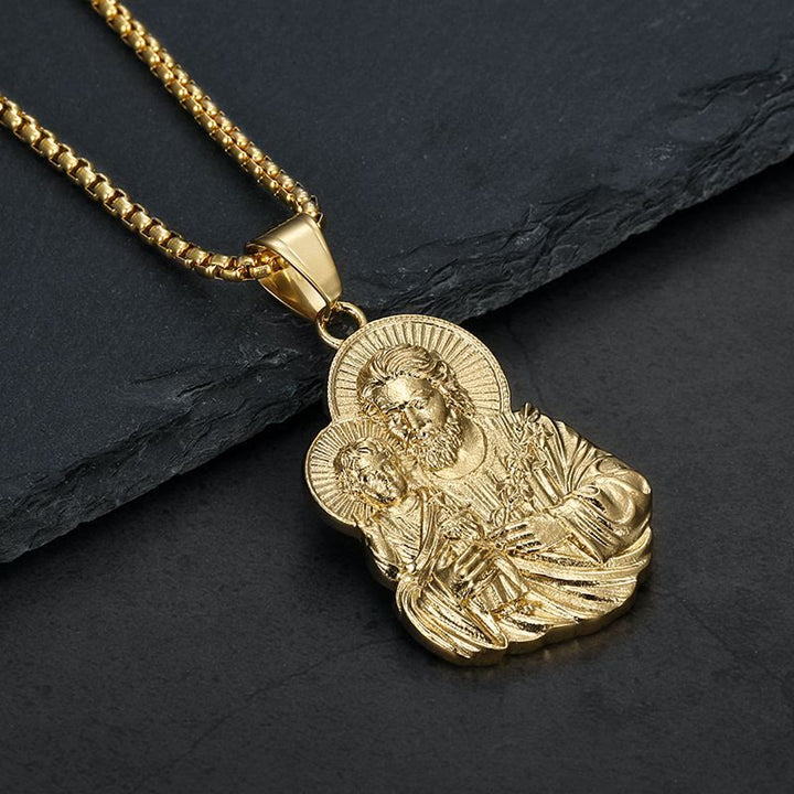 Christianartworkshop Engraved St.Joseph Medallion Pendant Necklace: Token of Steadfast Divine Care - Golden - image 0