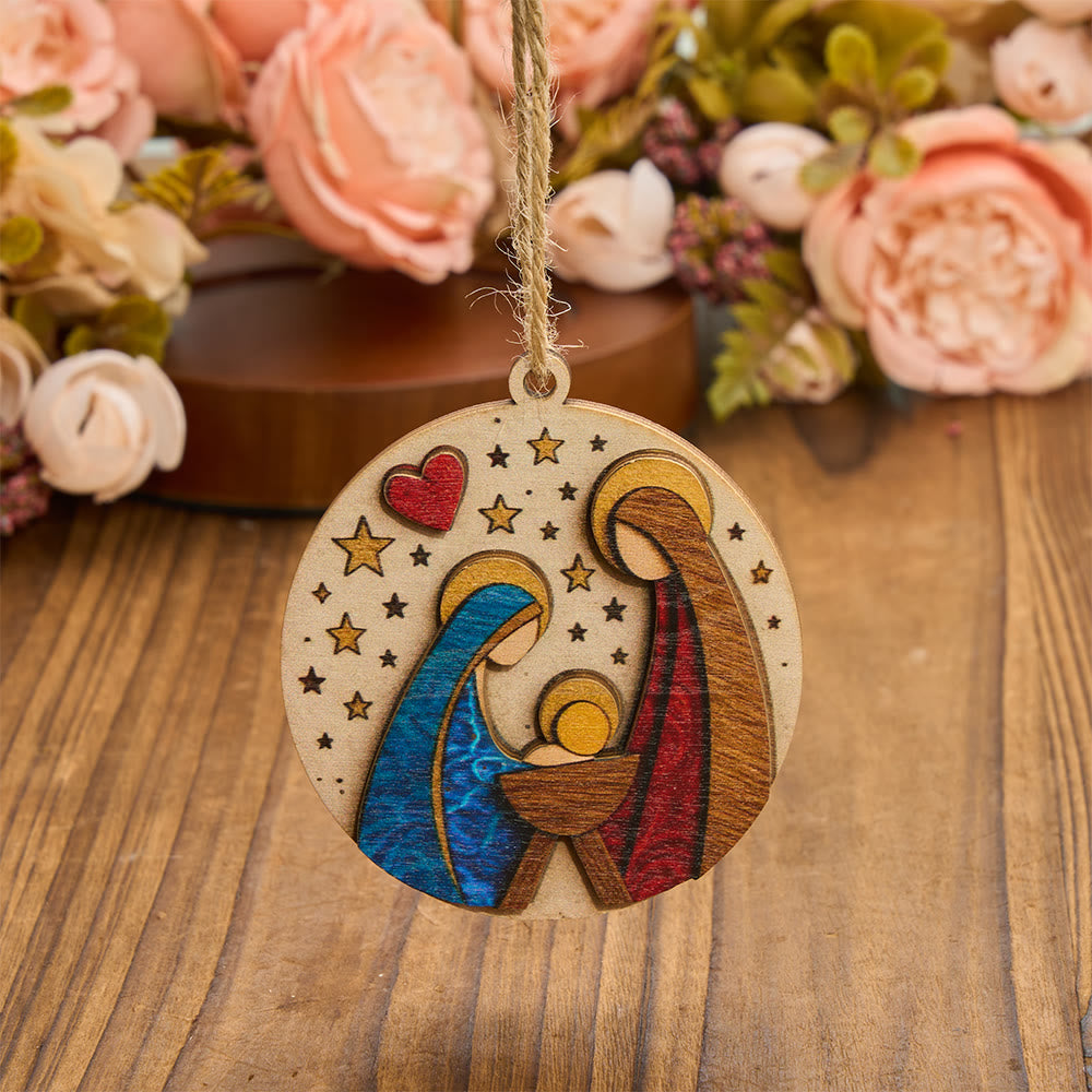 Christianartworkshop Holy Family Wooden Nativity Ornament: Emblem of Timeless Blessed Nativity - Holy Family - image 0