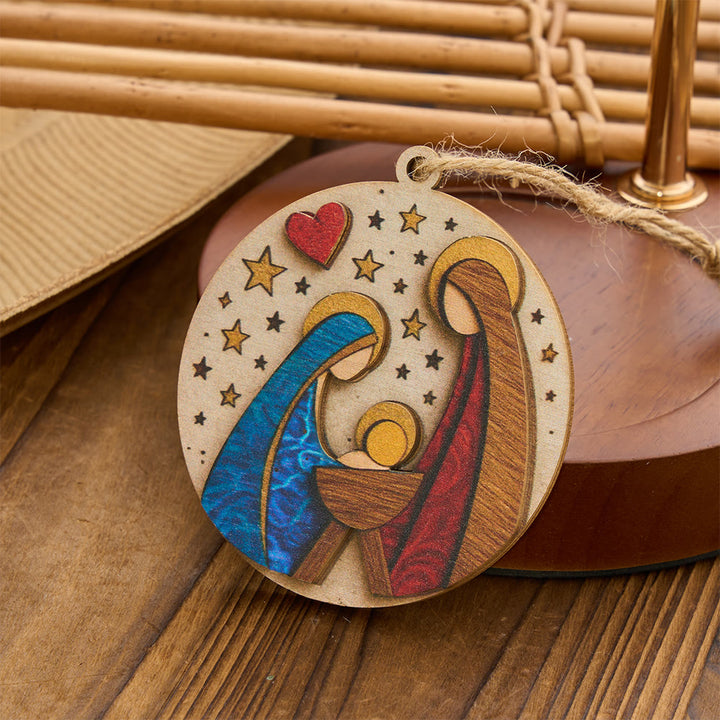 Christianartworkshop Holy Family Wooden Nativity Ornament: Emblem of Timeless Blessed Nativity - image 2