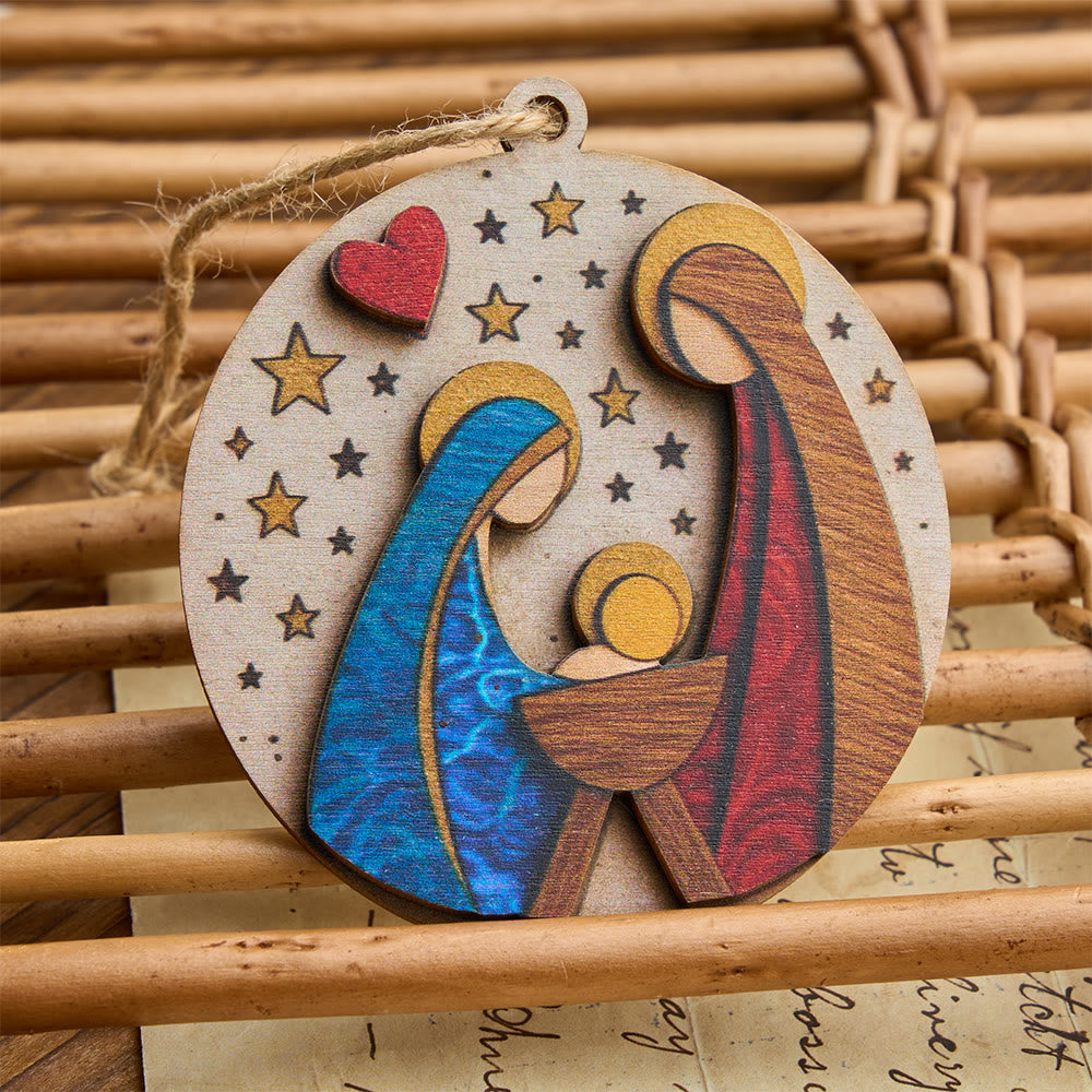 Christianartworkshop Holy Family Wooden Nativity Ornament: Emblem of Timeless Blessed Nativity - image 3