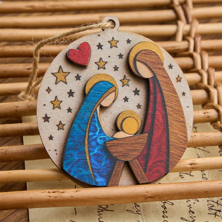 Christianartworkshop Holy Family Wooden Nativity Ornament: Emblem of Timeless Blessed Nativity - image 3