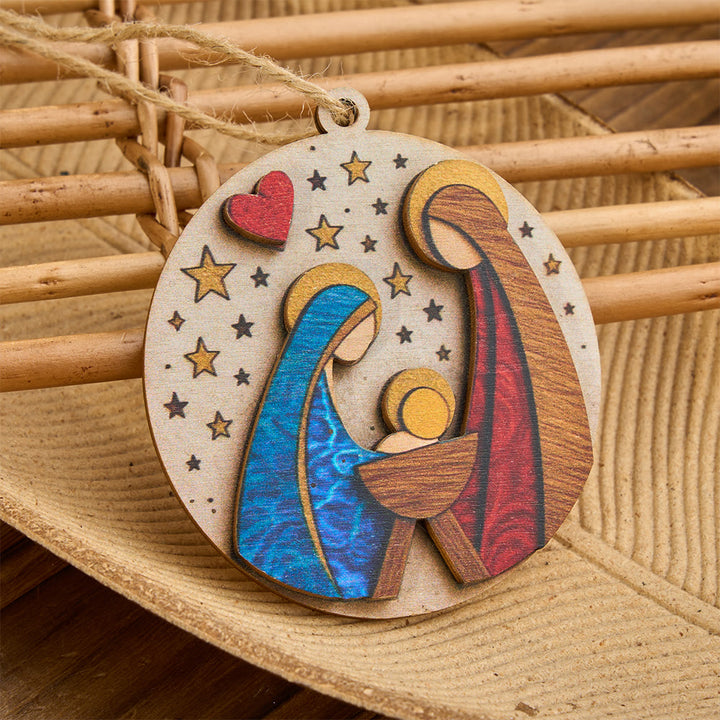 Christianartworkshop Holy Family Wooden Nativity Ornament: Emblem of Timeless Blessed Nativity - image 1