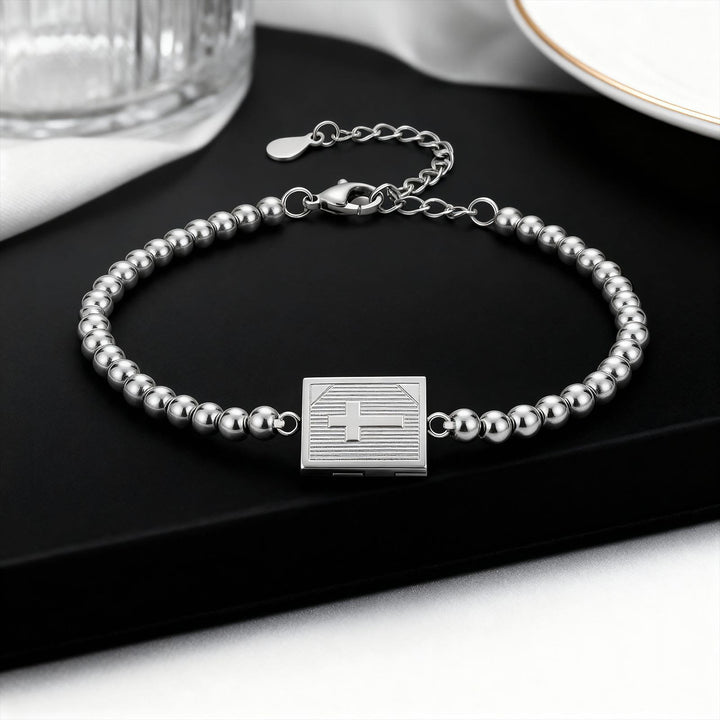 Christianartworkshop Openable Book‑Shaped Cross Locket Bead Bracelet: Token of Treasured Inner Devotion - Silver - image 3