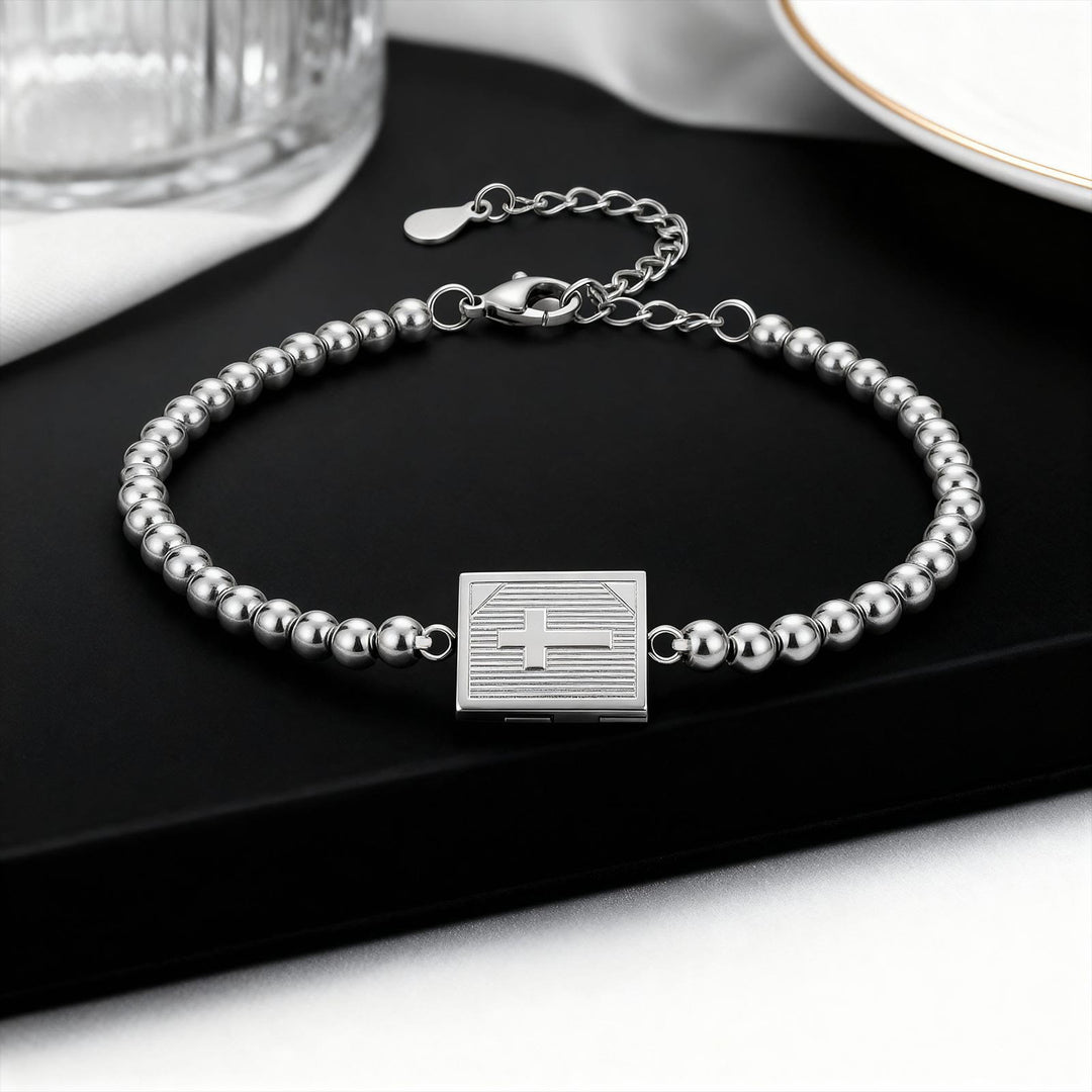 FREE Today: Openable Book‑Shaped Cross Locket Bead Bracelet: Token of Treasured Inner Devotion - Silver - image 3