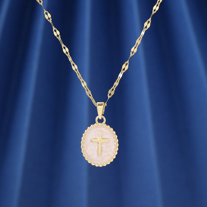 Christianartworkshop Textured Bezel Enamel Cross Oval Necklace: Symbol of Calm Celestial Serenity - image 5