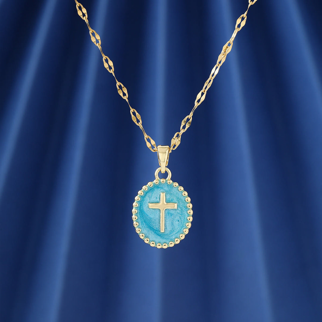 FREE Today: Textured Bezel Enamel Cross Oval Necklace: Symbol of Calm Celestial Serenity - image 11