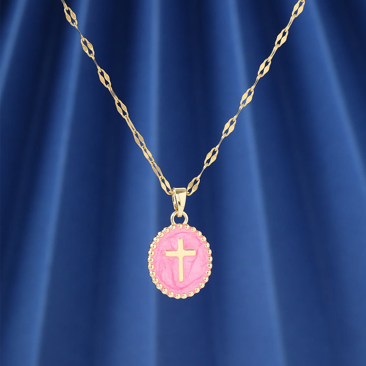 FREE Today: Textured Bezel Enamel Cross Oval Necklace: Symbol of Calm Celestial Serenity - image 8