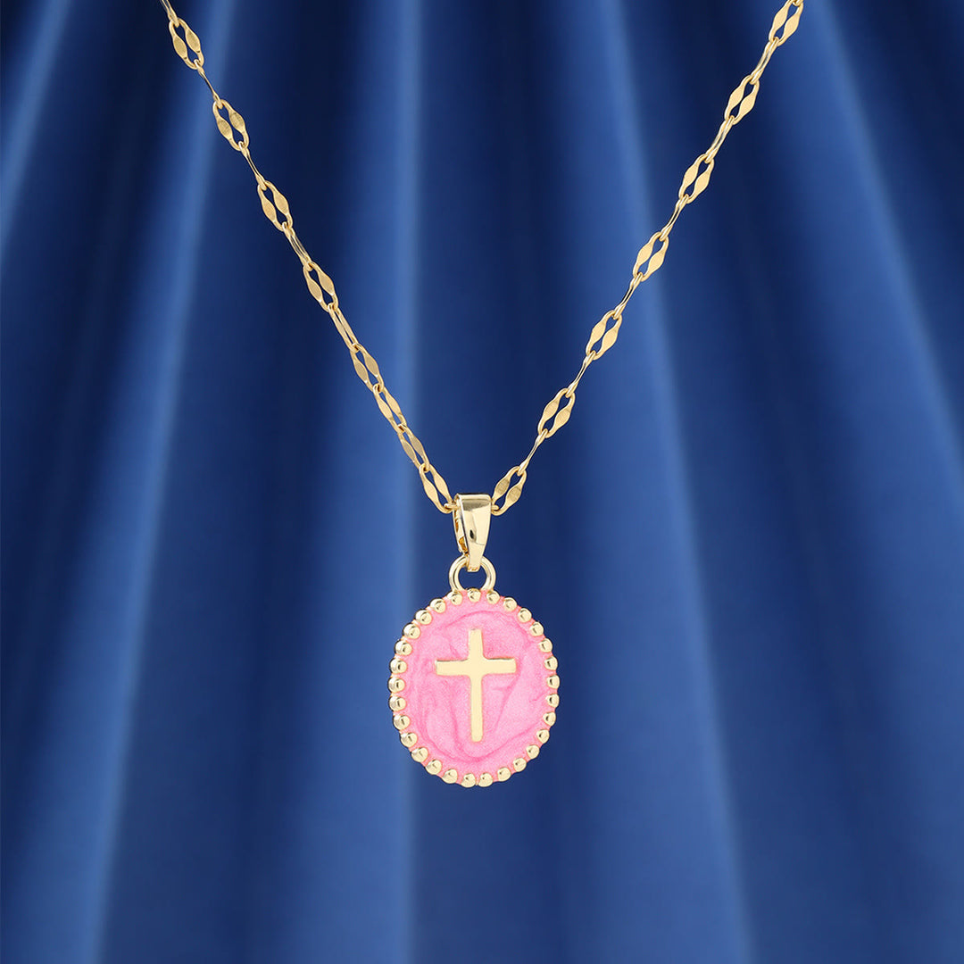 Christianartworkshop Textured Bezel Enamel Cross Oval Necklace: Symbol of Calm Celestial Serenity - image 8