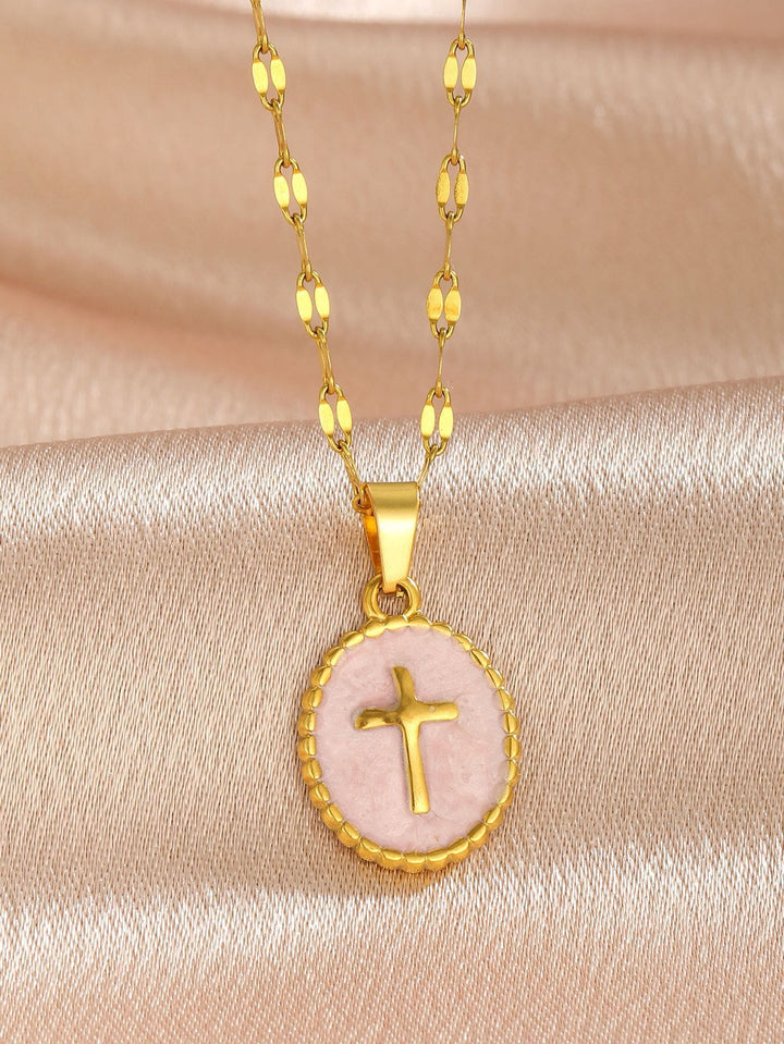 Christianartworkshop Textured Bezel Enamel Cross Oval Necklace: Symbol of Calm Celestial Serenity - image 7