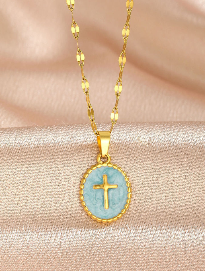 FREE Today: Textured Bezel Enamel Cross Oval Necklace: Symbol of Calm Celestial Serenity - image 10