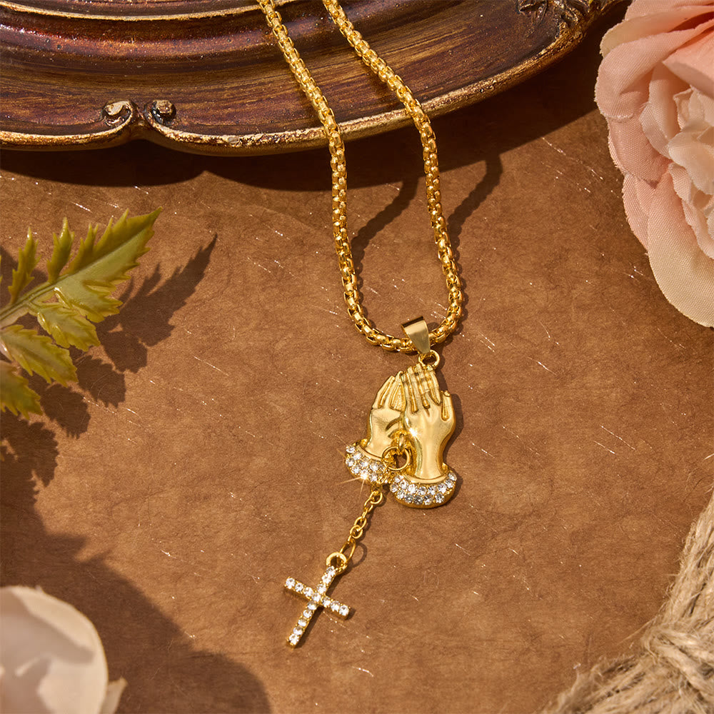 FREE Today: Crystal‑Trimmed Praying Hands Cross Necklace: Symbol of Celestial Peace - image 5