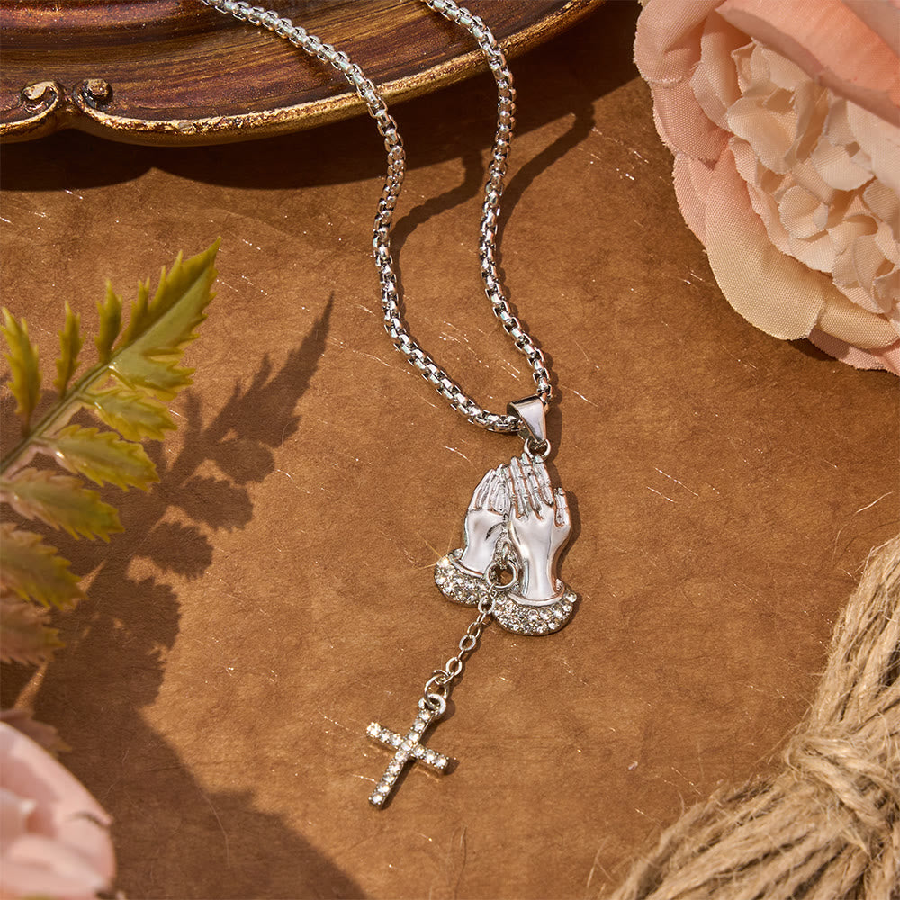 Christianartworkshop Crystal‑Trimmed Praying Hands Cross Necklace: Symbol of Celestial Peace - image 3