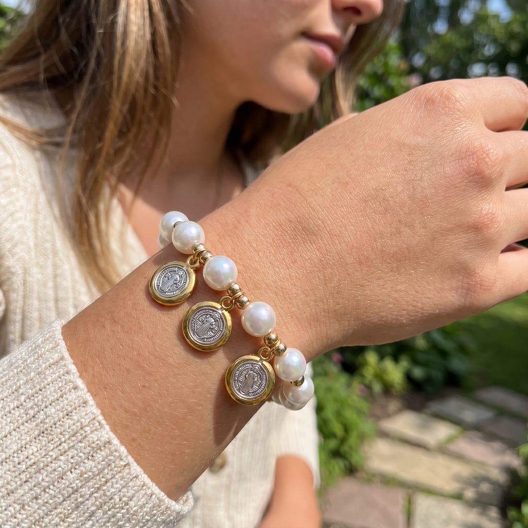 FREE Today: Knotted Cord Pearl Bracelet With St. Benedict Charms: Symbol of Celestial Blessing - image 2
