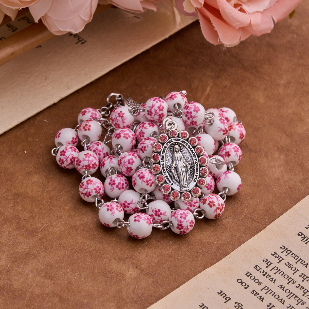 Christianartworkshop Ceramic Rosary With Jeweled Our Lady Medal: Token of Divine Shelter - image 2