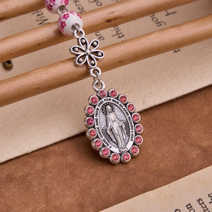 FREE Today: Ceramic Rosary With Jeweled Our Lady Medal: Token of Divine Shelter - image 3