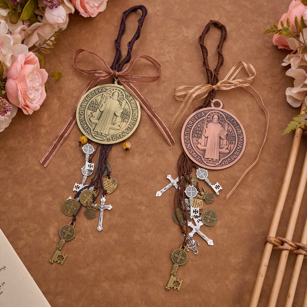 Christianartworkshop Vintage Tone St. Benedict Car Pendant: Token of Sincere Piety - image 1