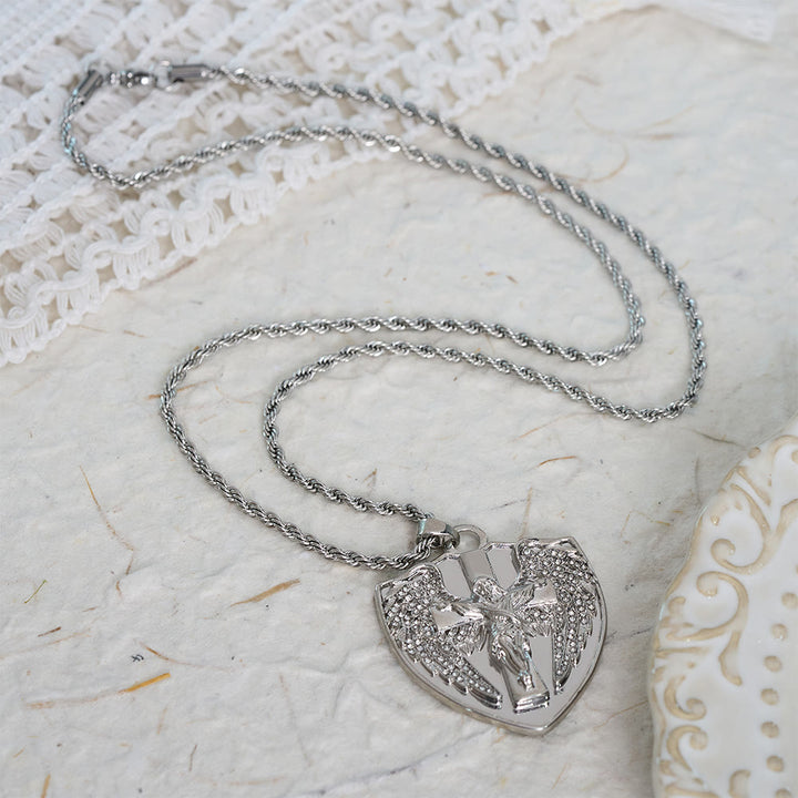 Christianartworkshop Sparkling Stone Shield Crucifix Pendant Necklace: Token of Divine Comfort - image 4
