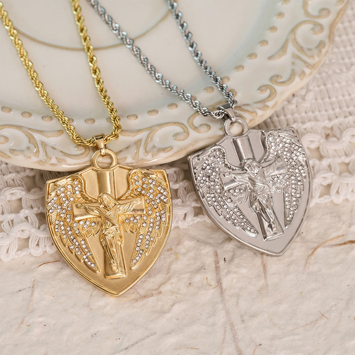 FREE Today: Sparkling Stone Shield Crucifix Pendant Necklace: Token of Divine Comfort - image 1