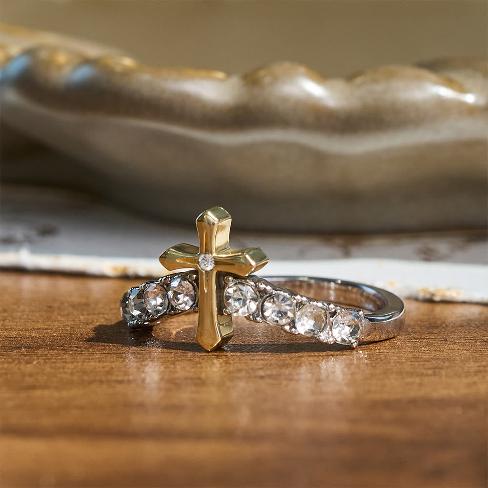 Christianartworkshop Raised Jeweled Cross V‑Shaped Band Ring: Symbol of Celestial Blessing - image 4