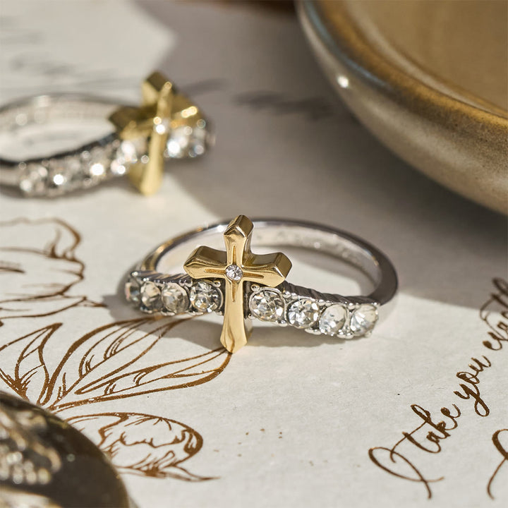 Christianartworkshop Raised Jeweled Cross V‑Shaped Band Ring: Symbol of Celestial Blessing - image 3