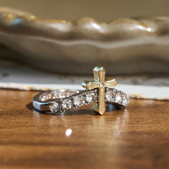 Christianartworkshop Raised Jeweled Cross V‑Shaped Band Ring: Symbol of Celestial Blessing - image 5