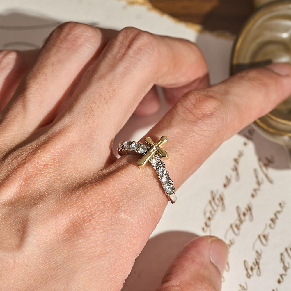 FREE Today: Raised Jeweled Cross V‑Shaped Band Ring: Symbol of Celestial Blessing - image 1