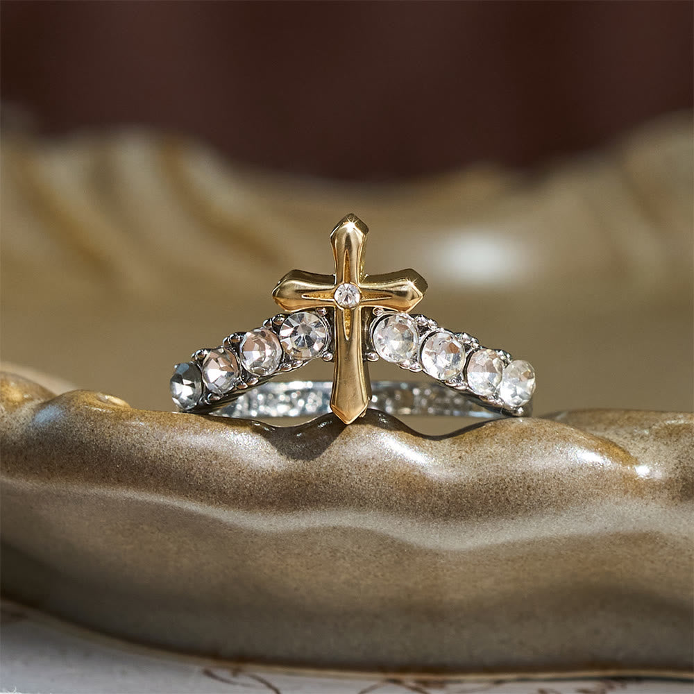 Christianartworkshop Raised Jeweled Cross V‑Shaped Band Ring: Symbol of Celestial Blessing - image 2