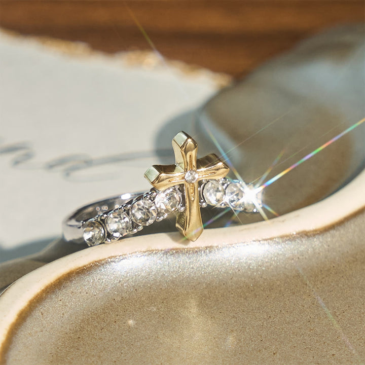 Christianartworkshop Raised Jeweled Cross V‑Shaped Band Ring: Symbol of Celestial Blessing - US 11 - image 0