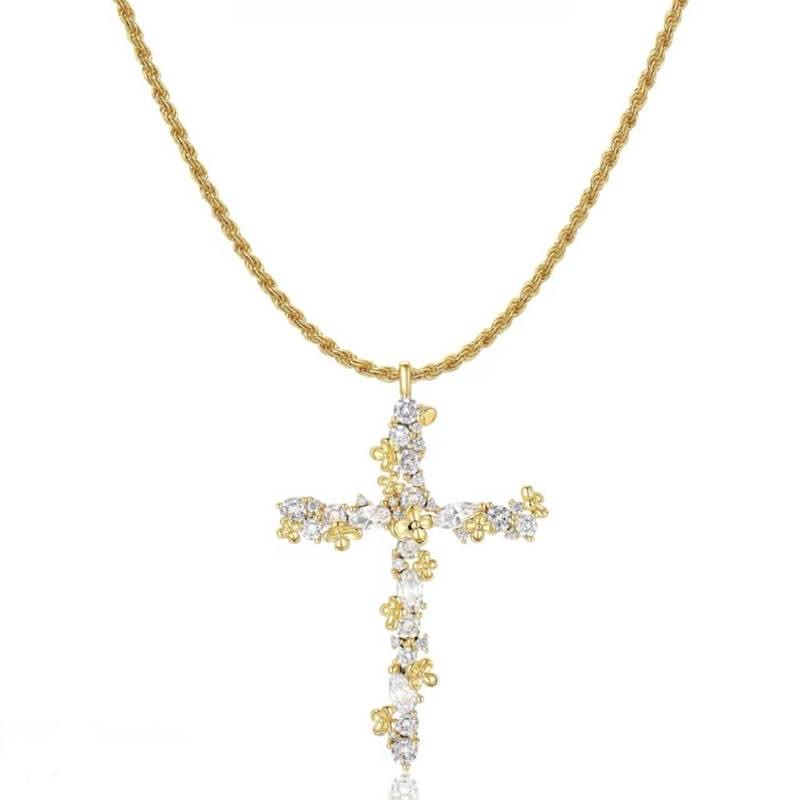 FREE Today: Ornate Crystal Floral Cross Pendant Necklace: Token of Divine Shelter - Golden - image 0