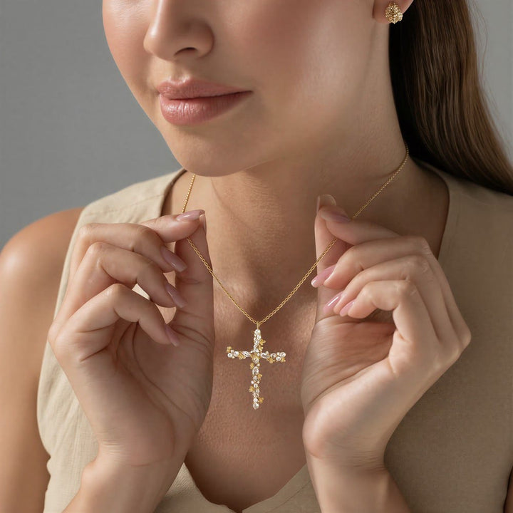 Christianartworkshop Ornate Crystal Floral Cross Pendant Necklace: Token of Divine Shelter - image 1