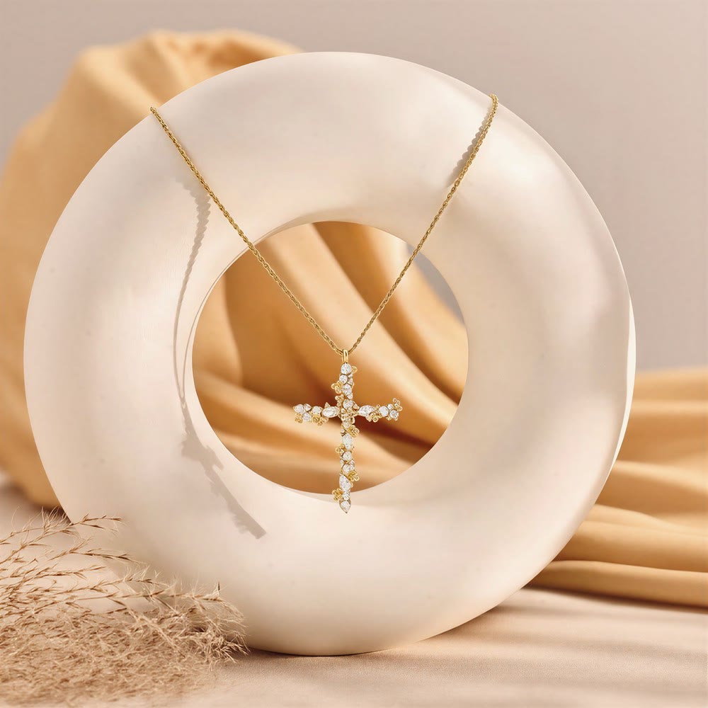 Christianartworkshop Ornate Crystal Floral Cross Pendant Necklace: Token of Divine Shelter - image 3