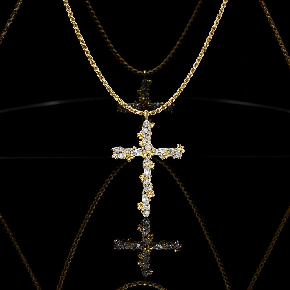 Christianartworkshop Ornate Crystal Floral Cross Pendant Necklace: Token of Divine Shelter - image 5