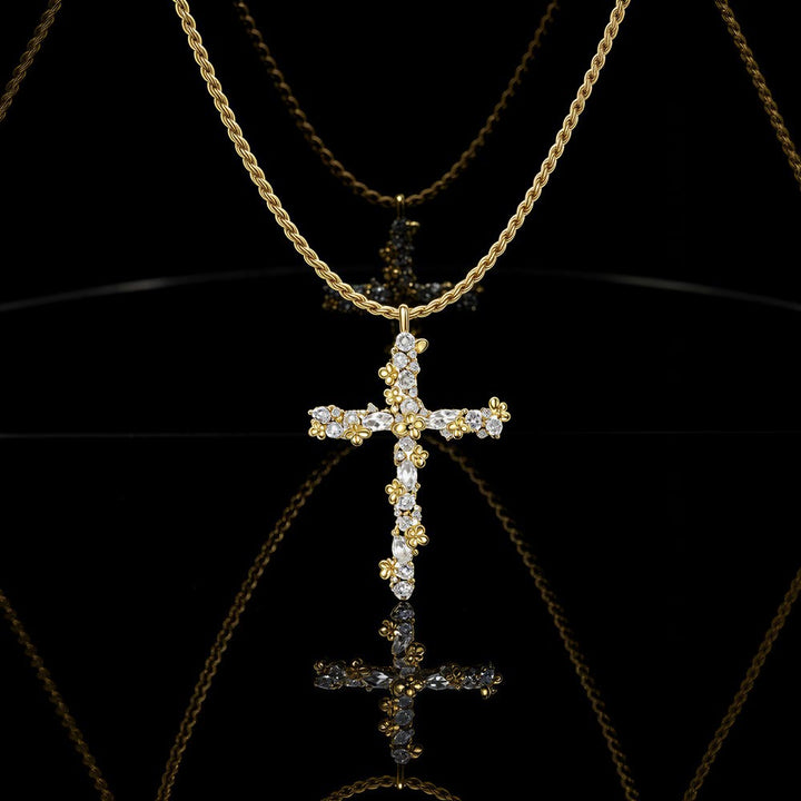 Christianartworkshop Ornate Crystal Floral Cross Pendant Necklace: Token of Divine Shelter - image 5