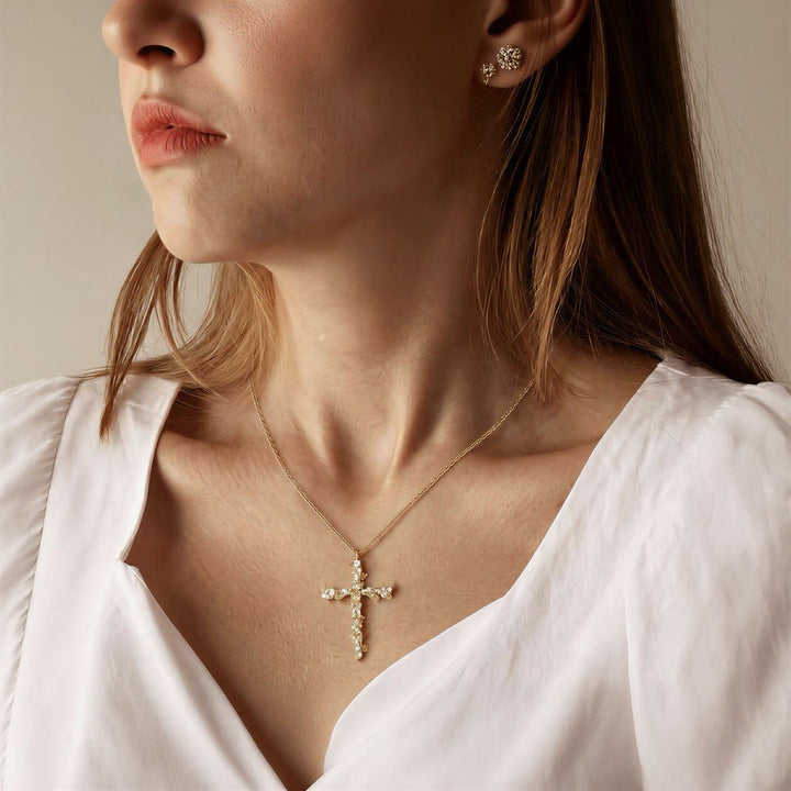 Christianartworkshop Ornate Crystal Floral Cross Pendant Necklace: Token of Divine Shelter - image 2