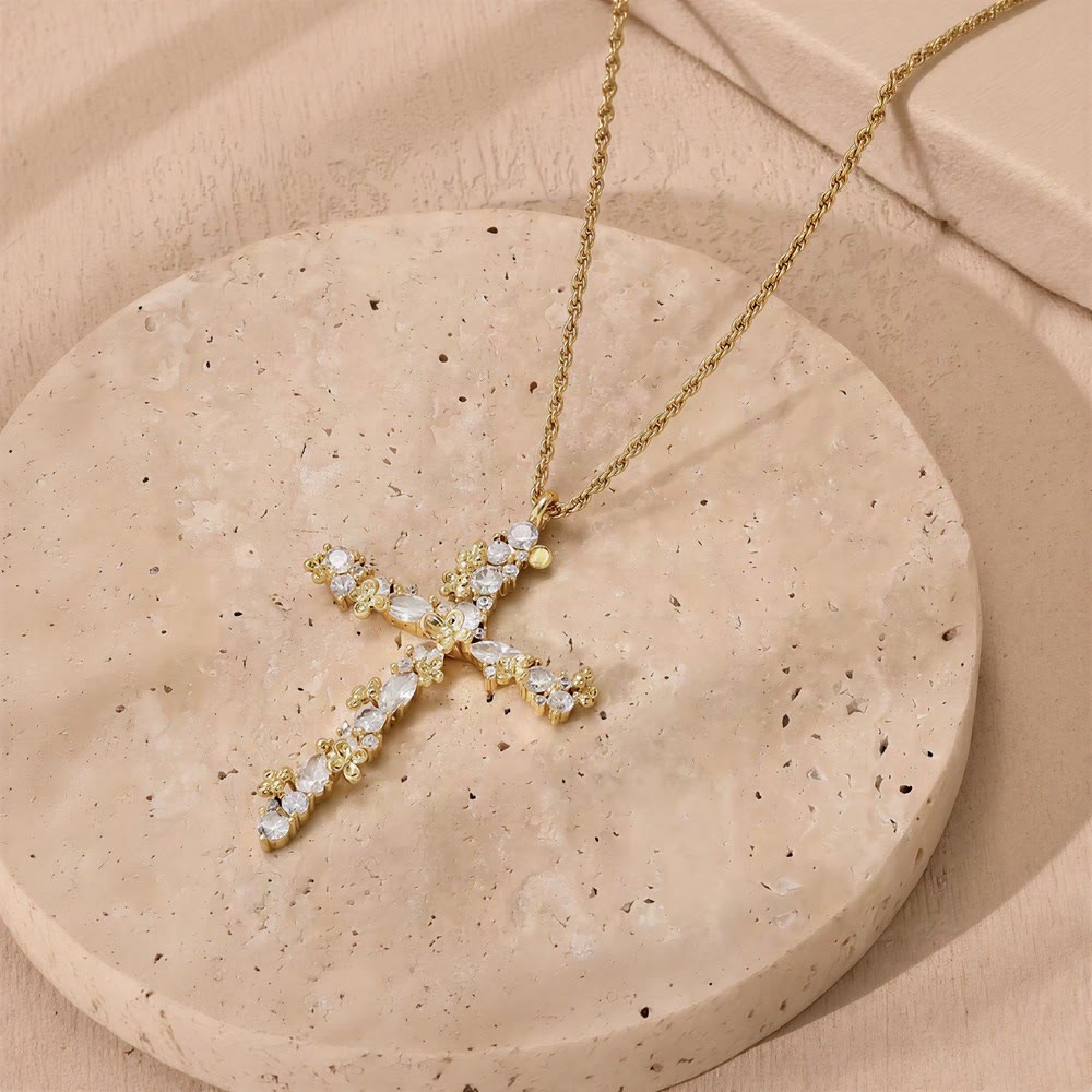 Christianartworkshop Ornate Crystal Floral Cross Pendant Necklace: Token of Divine Shelter - image 4