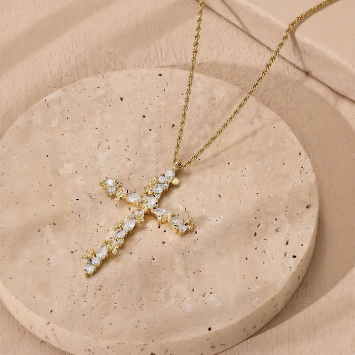 Christianartworkshop Ornate Crystal Floral Cross Pendant Necklace: Token of Divine Shelter - image 4