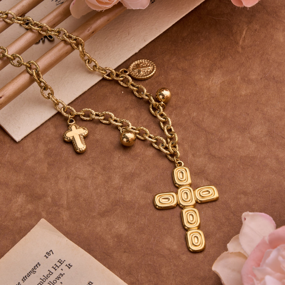 Christianartworkshop Artisan‑Textured Multi‑Dangle Cross Necklace: Badge of Spiritual Aspiration - image 1