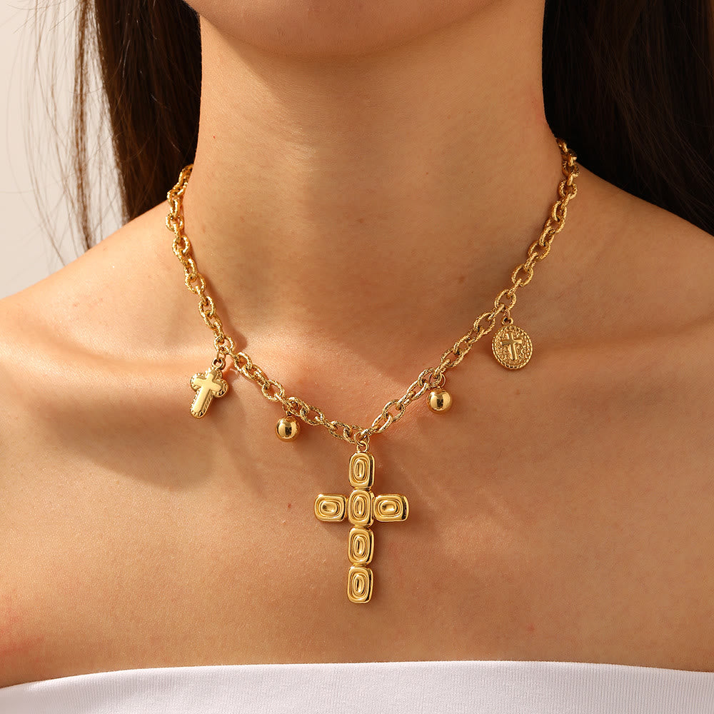 Christianartworkshop Artisan‑Textured Multi‑Dangle Cross Necklace: Badge of Spiritual Aspiration - Cross - image 0