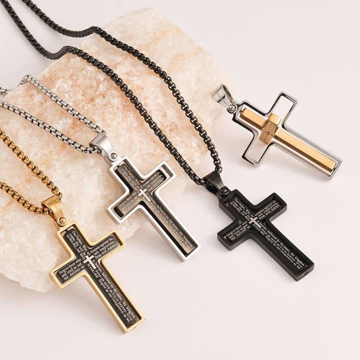 Christianartworkshop Deep‑Engraved Scripture Statement Cross Necklace: Symbol of Celestial Blessing - image 0