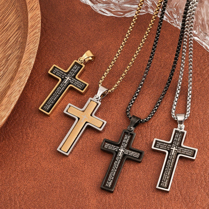 Christianartworkshop Deep‑Engraved Scripture Statement Cross Necklace: Symbol of Celestial Blessing - image 1