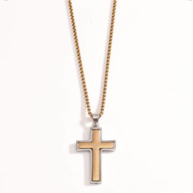 Christianartworkshop Deep‑Engraved Scripture Statement Cross Necklace: Symbol of Celestial Blessing - Golden&Silver - image 4