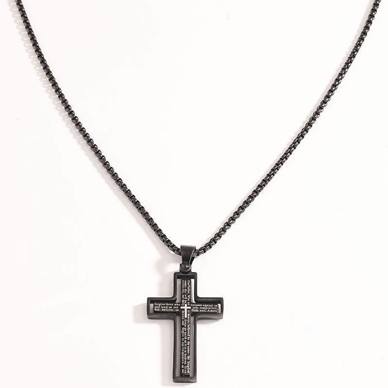 Christianartworkshop Deep‑Engraved Scripture Statement Cross Necklace: Symbol of Celestial Blessing - Black - image 3