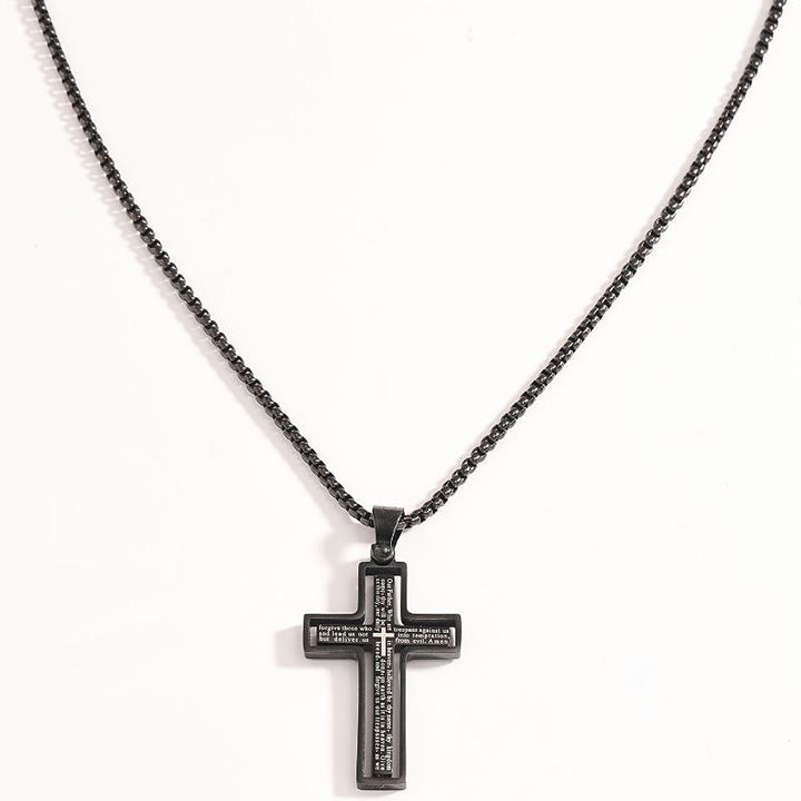 Christianartworkshop Deep‑Engraved Scripture Statement Cross Necklace: Symbol of Celestial Blessing - Black - image 3