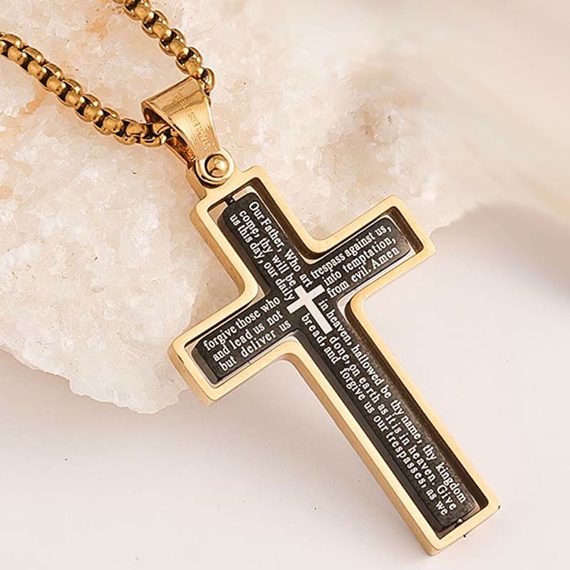 Christianartworkshop Deep‑Engraved Scripture Statement Cross Necklace: Symbol of Celestial Blessing - Black&Golden - image 6